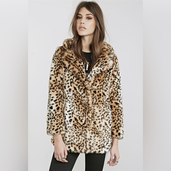 Forever 21 Faux Fur Coat Jacket Cheetah Black/Brown Large L PLUSH NWT - Picture 4 of 15